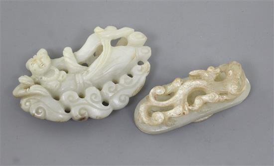 Two Chinese pale celadon jade carvings, Qing dynasty, 6.7cm